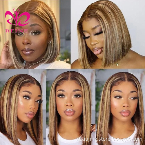 Ombre Color 4/27# BOB Highlight Wigs Short 4x4 Lace Closure BOB Human Hair Wigs Pre plucked For Black Women Lace Closure Wigs